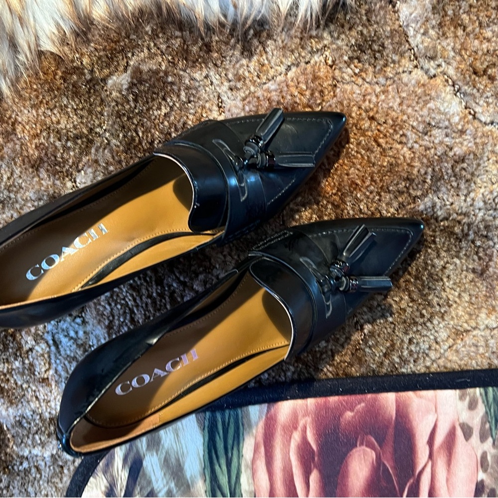 Coach Black Leather Women's Tassel Pumps, Sz. 8